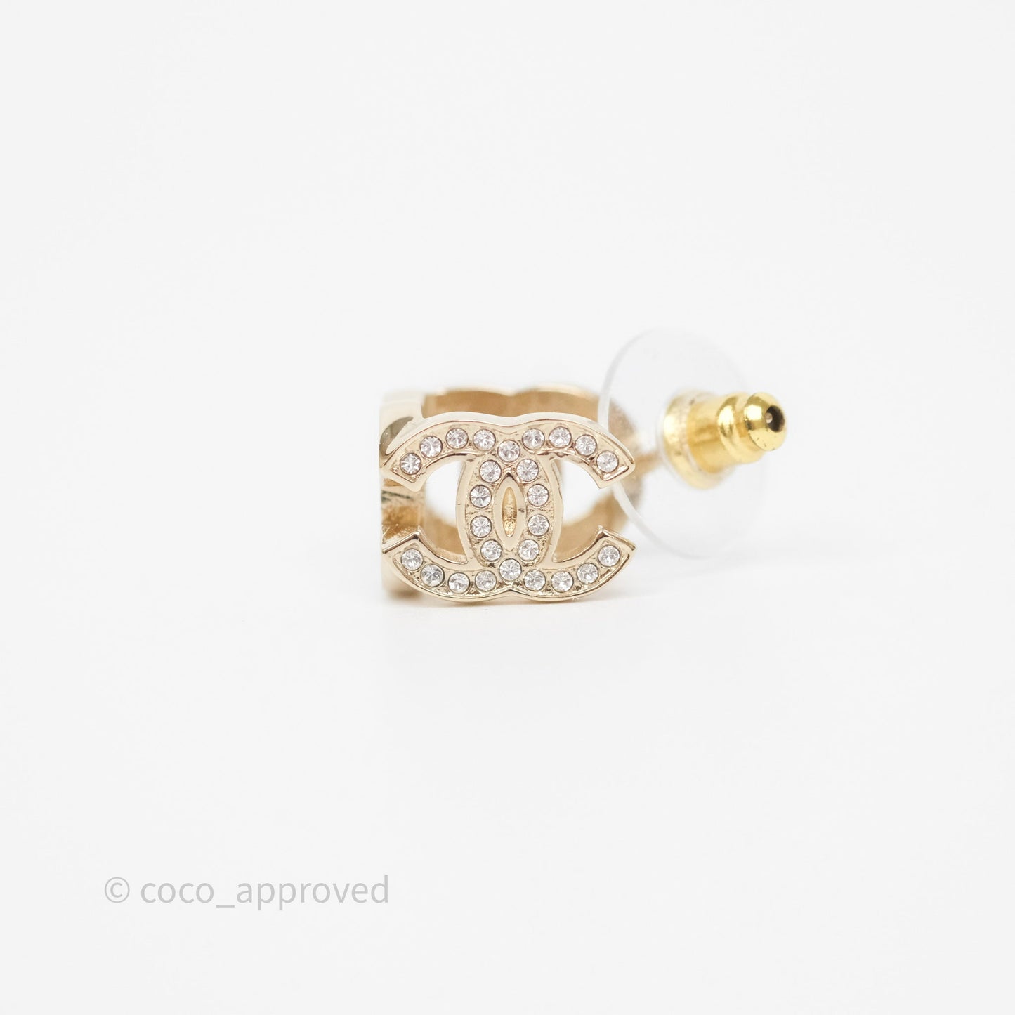 Chanel CC Crystals Square Earrings Gold Tone 23B