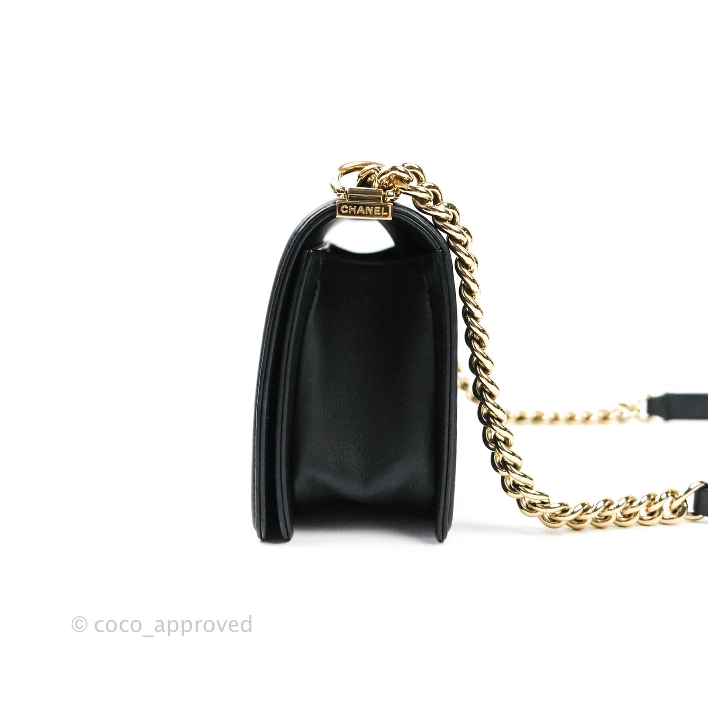 Chanel Chevron Medium Boy Bag Black Calfskin Gold Hardware