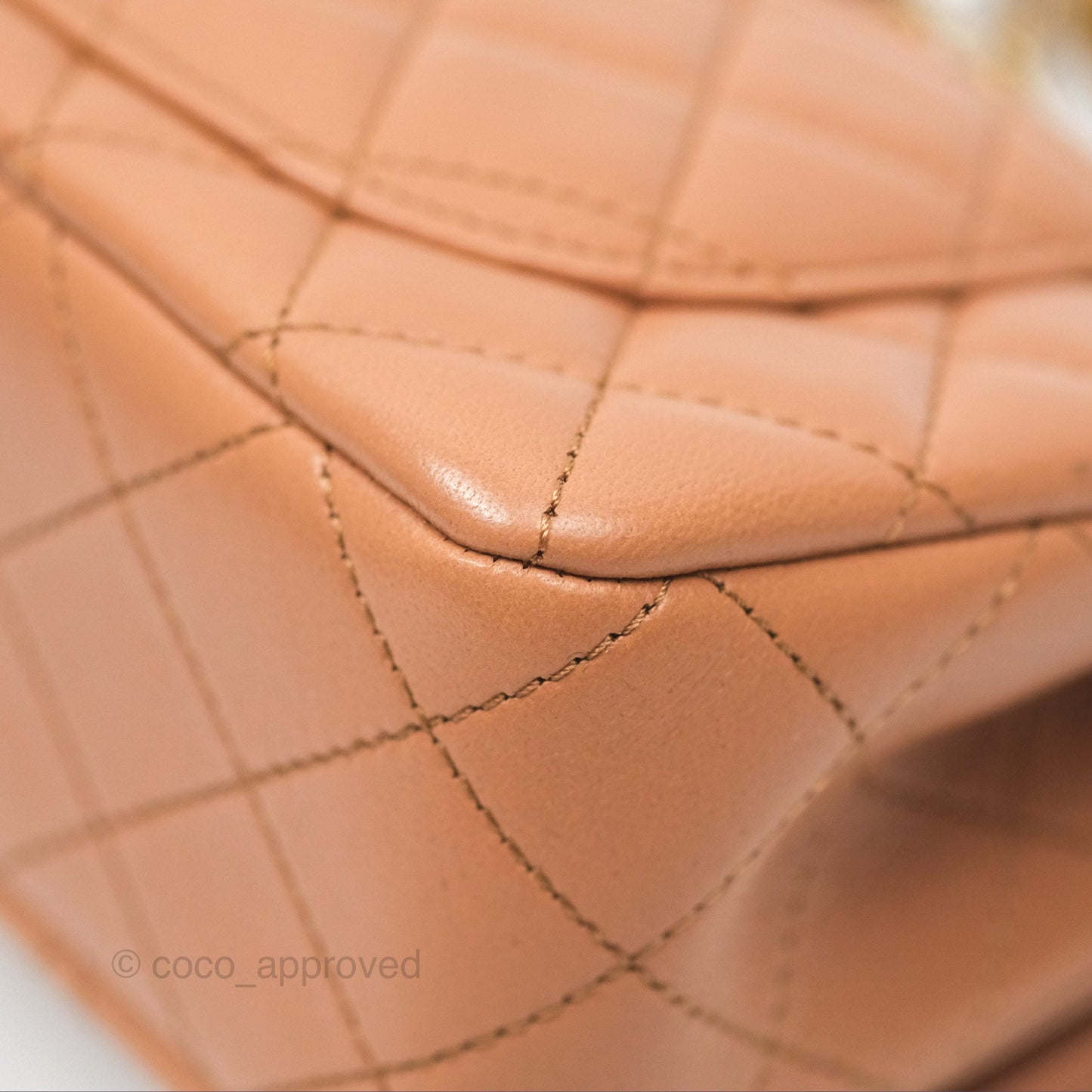 Chanel Mini Rectangular Pearl Crush Caramel Dark Beige Lambskin Aged Gold Hardware