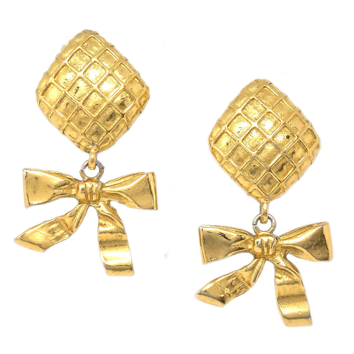 Luxury Chanel Bow Dangle Earrings Clip-On Gold