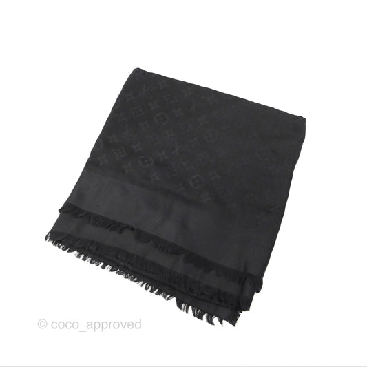 Louis Vuitton Silk Wool Monogram Square Shawl Scarf Anthracite
