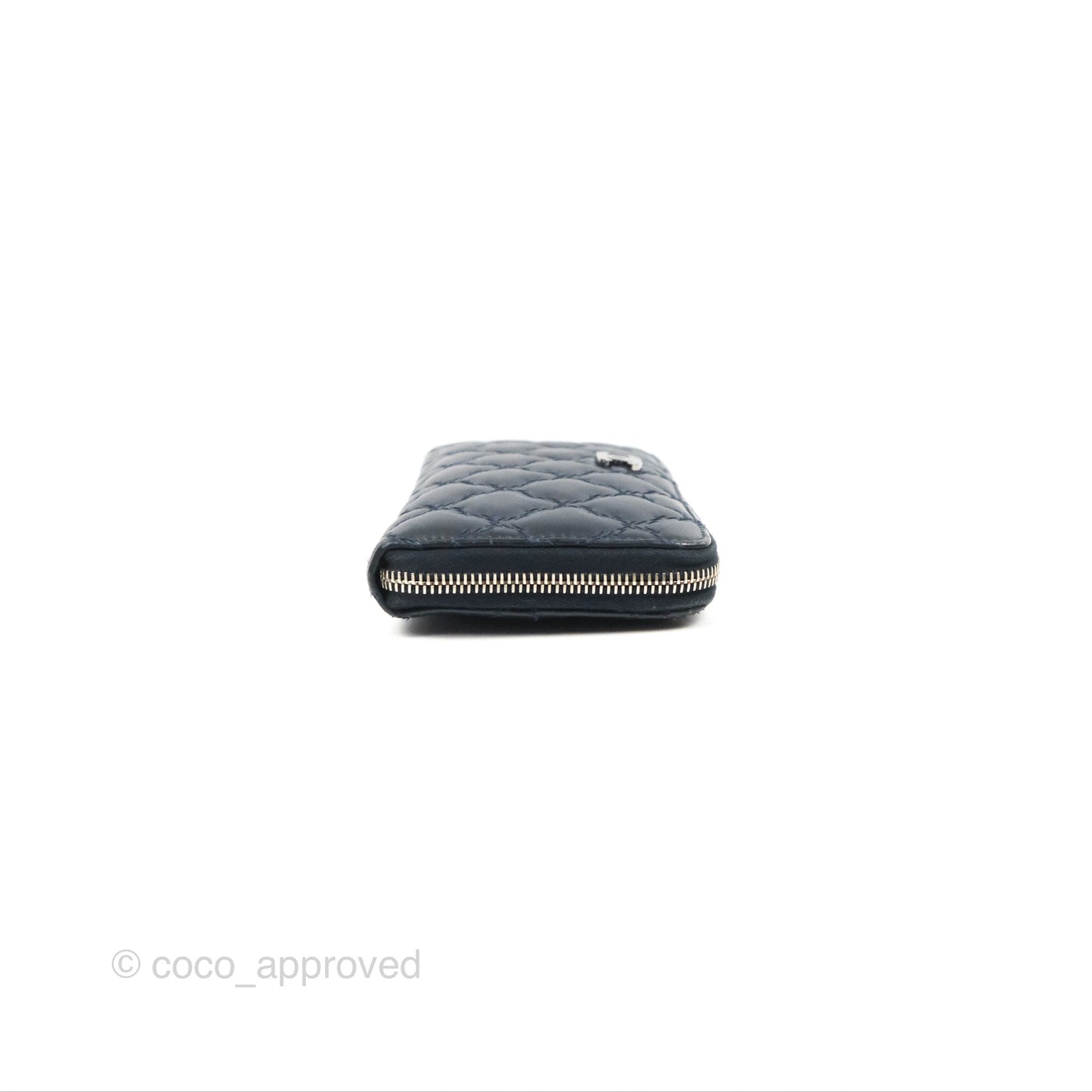 Chanel Quilted Zip Long Wallet Navy Lambskin Silver Hardware