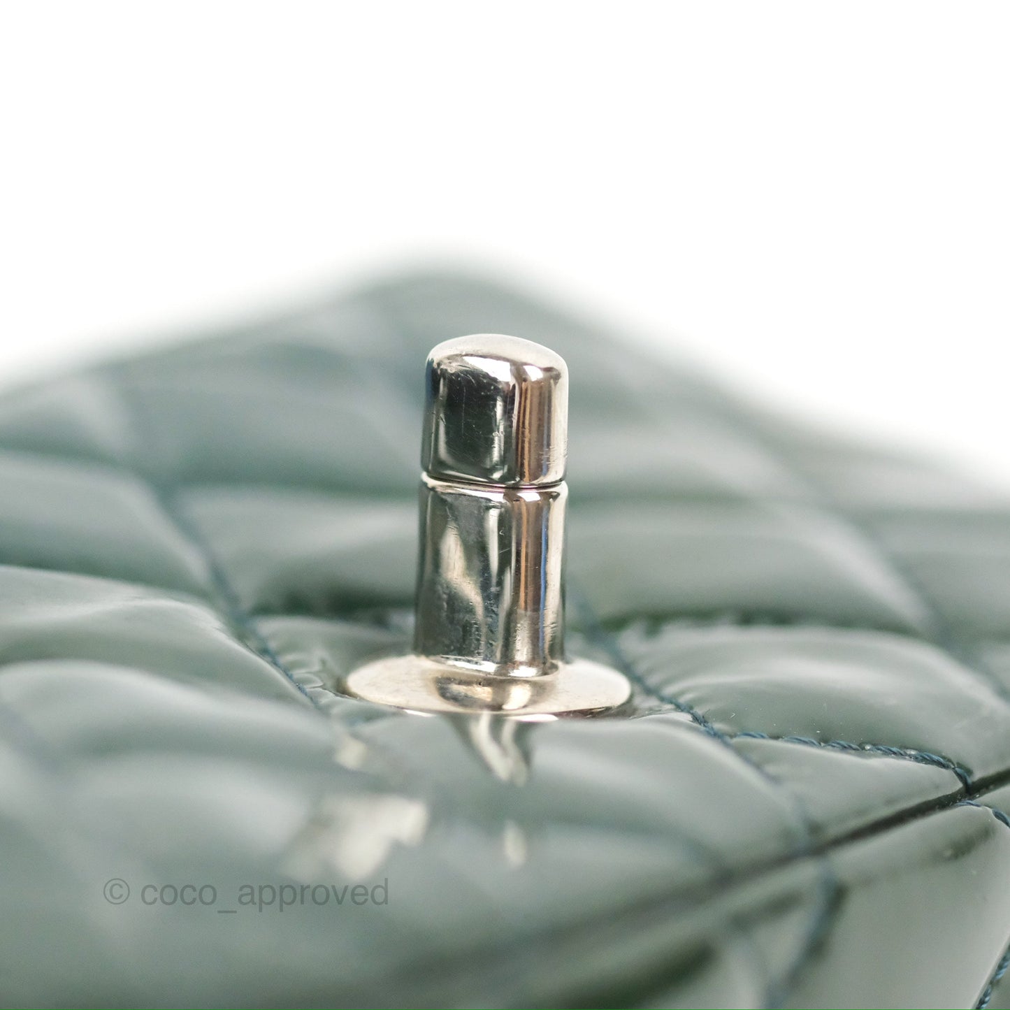 Chanel Quilted Extra Mini Rectangular Flap Teal Patent Silver Hardware