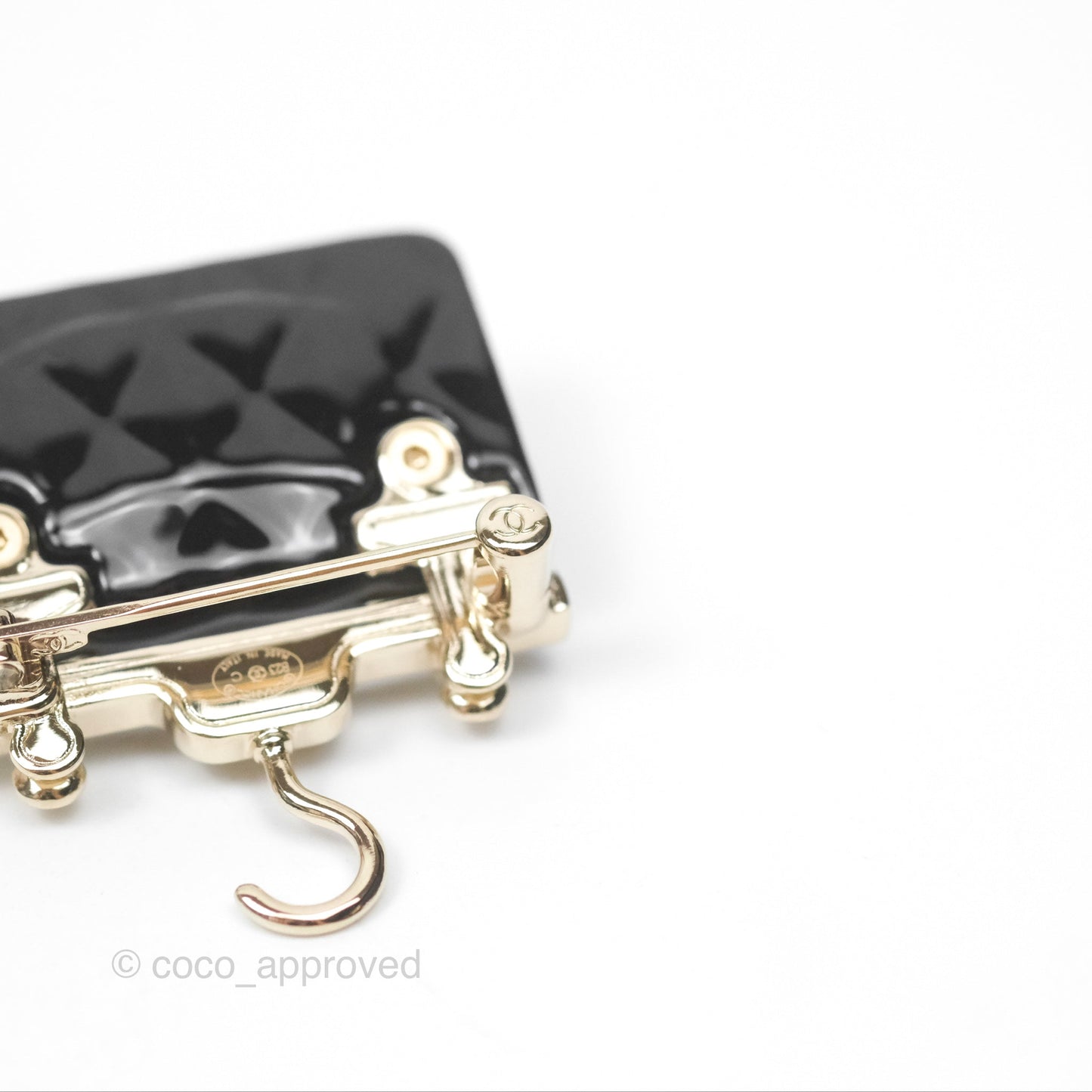 Chanel Black Classic Flap Hanger Brooch Gold Tone 23C