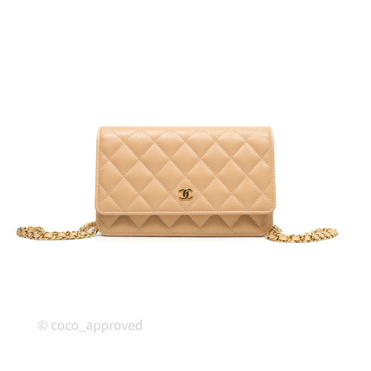Chanel Quilted Classic Wallet on Chain WOC Beige Caviar Gold Hardware