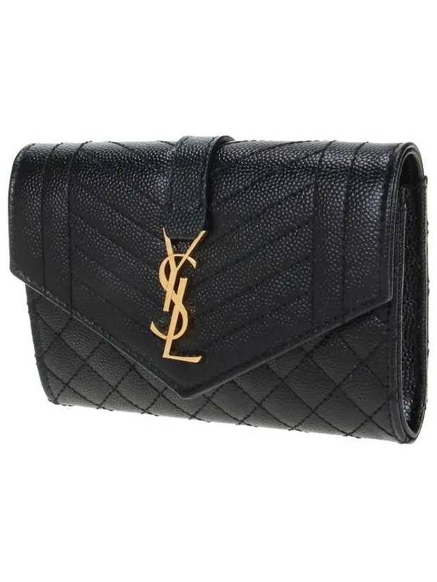 Luxury Saint Laurent Matelasse Monogram Envelope Small Half Wallet Black