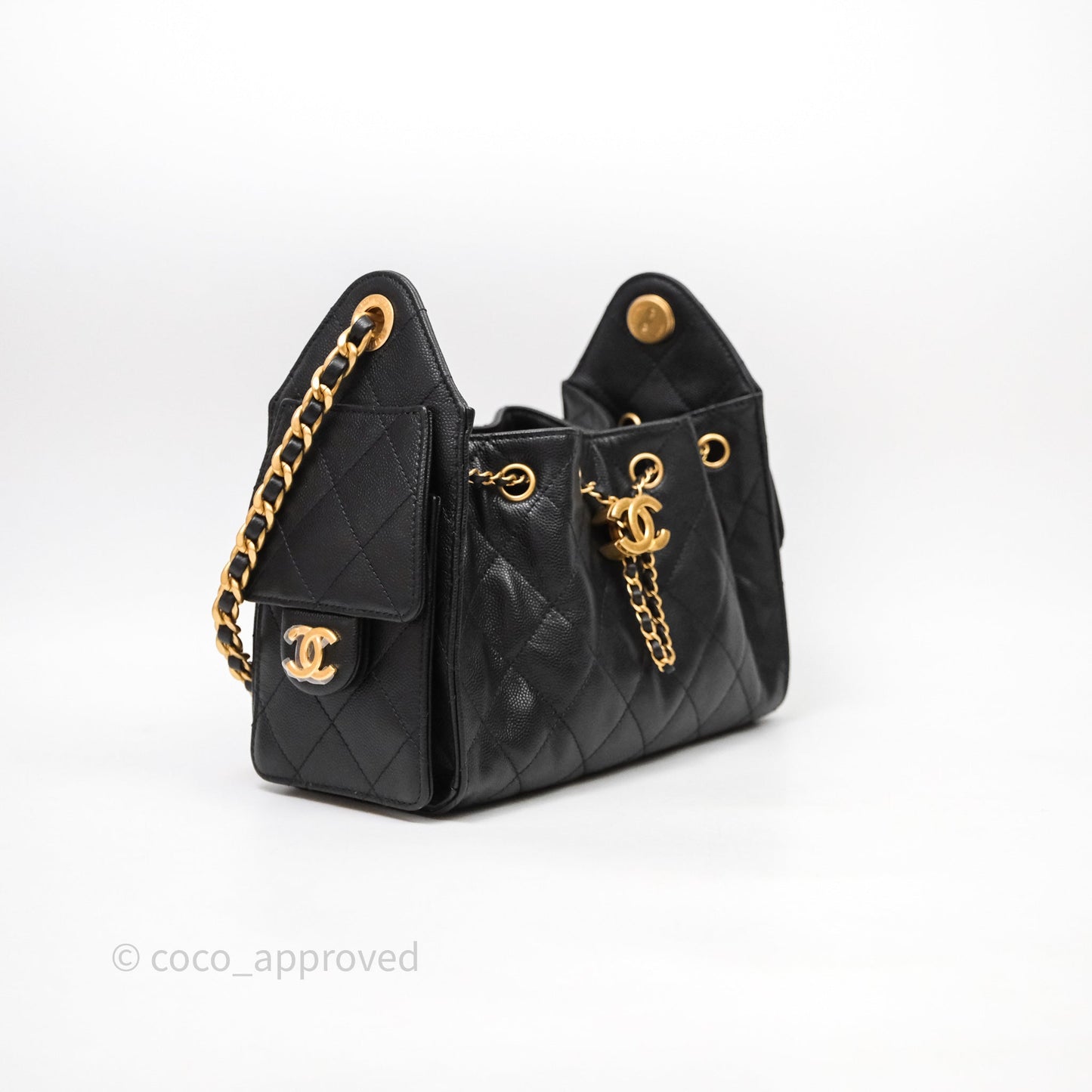 Chanel 25 Mini Black Caviar Aged Gold Hardware