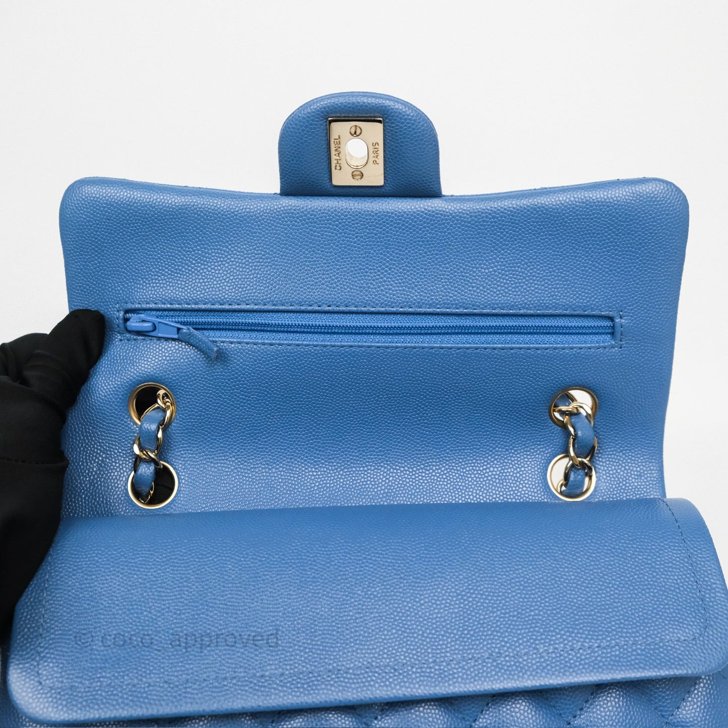 Chanel Small Classic Quilted Flap Blue Caviar Gold Hardware