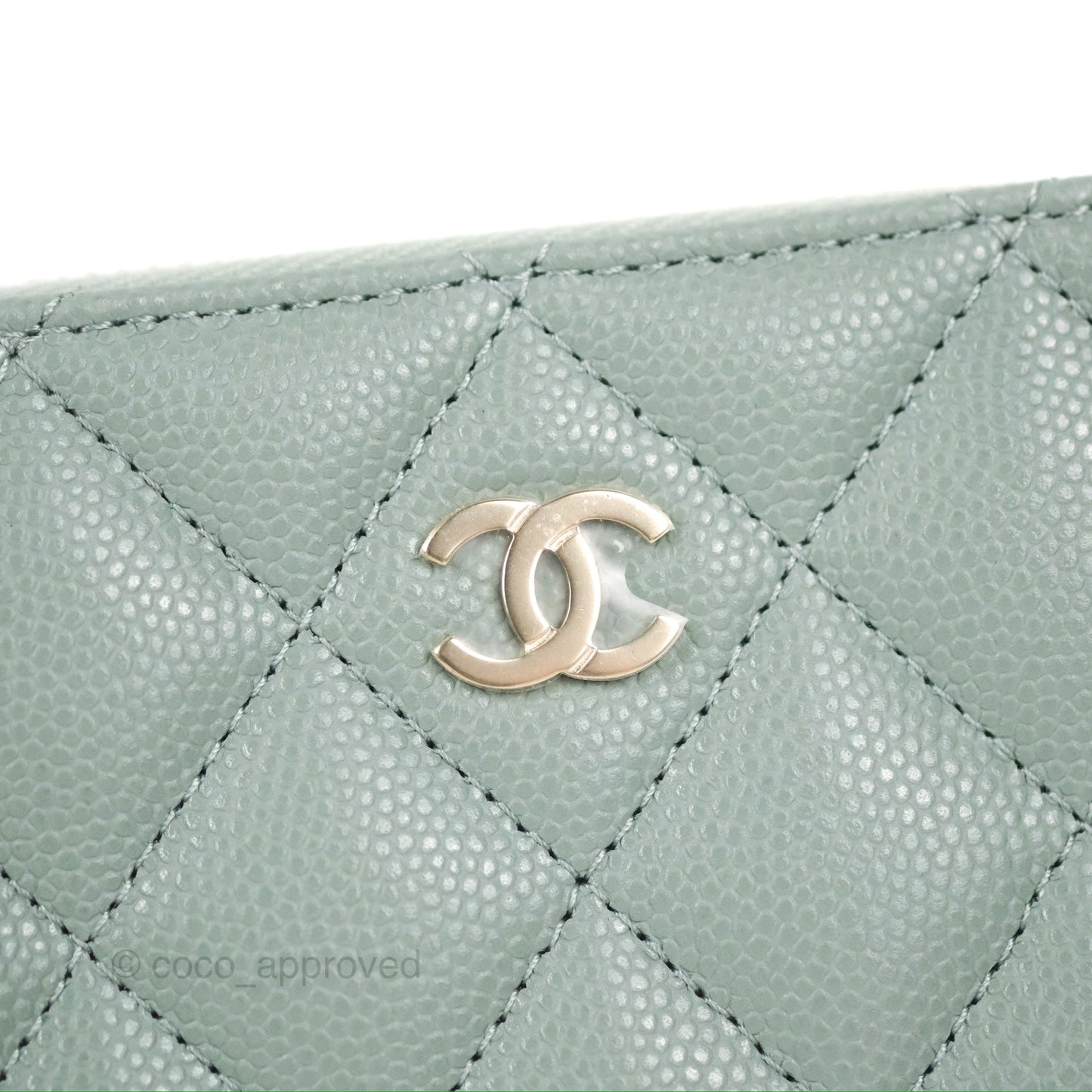 Chanel Classic Quilted Zipped Coin Purse Tiffany Green Caviar Gold Hardware