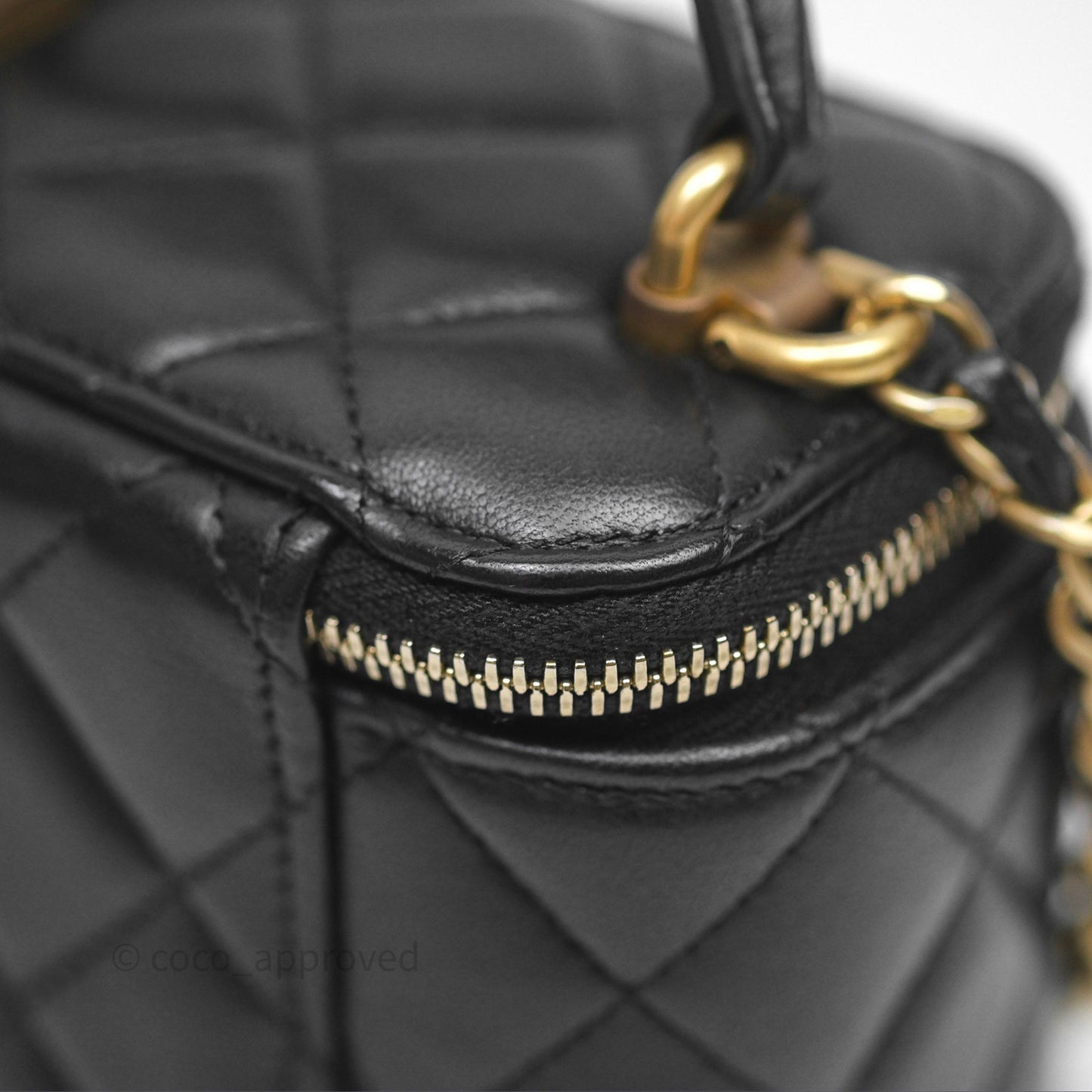 Chanel Mini Metal Top Handle Vanity With Chain Black Lambskin Aged Gold Hardware