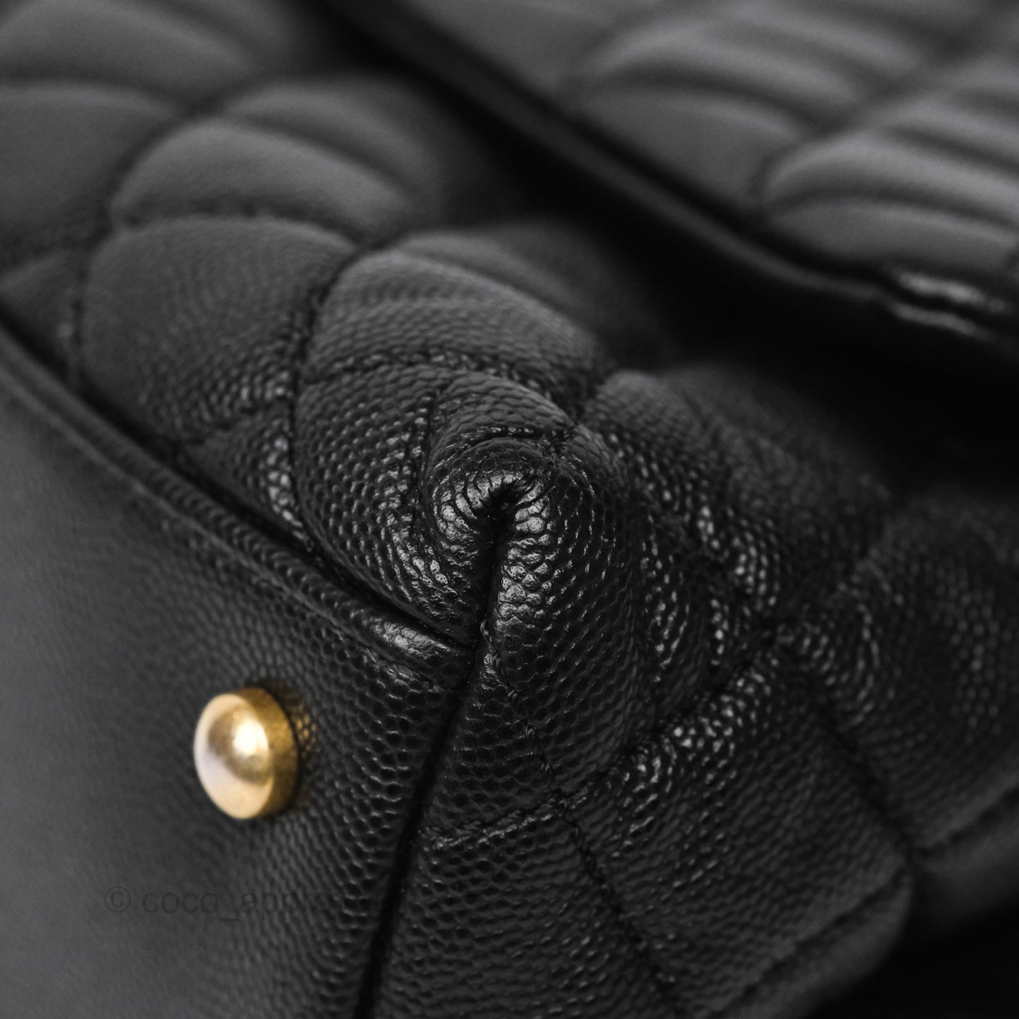 Chanel Medium Coco Handle Quilted Black Caviar Aged Gold Hardware