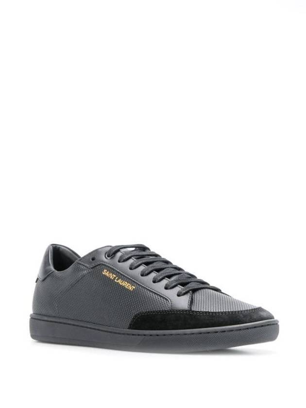 Luxury Saint Laurent Court Classic Perforated Leather Low Top Sneakers Black