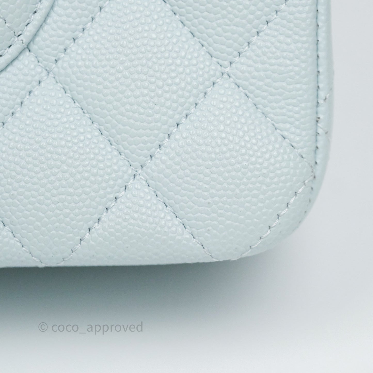 Chanel Classic M/L Medium Flap Quilted Light Blue Caviar Silver Hardware 21K