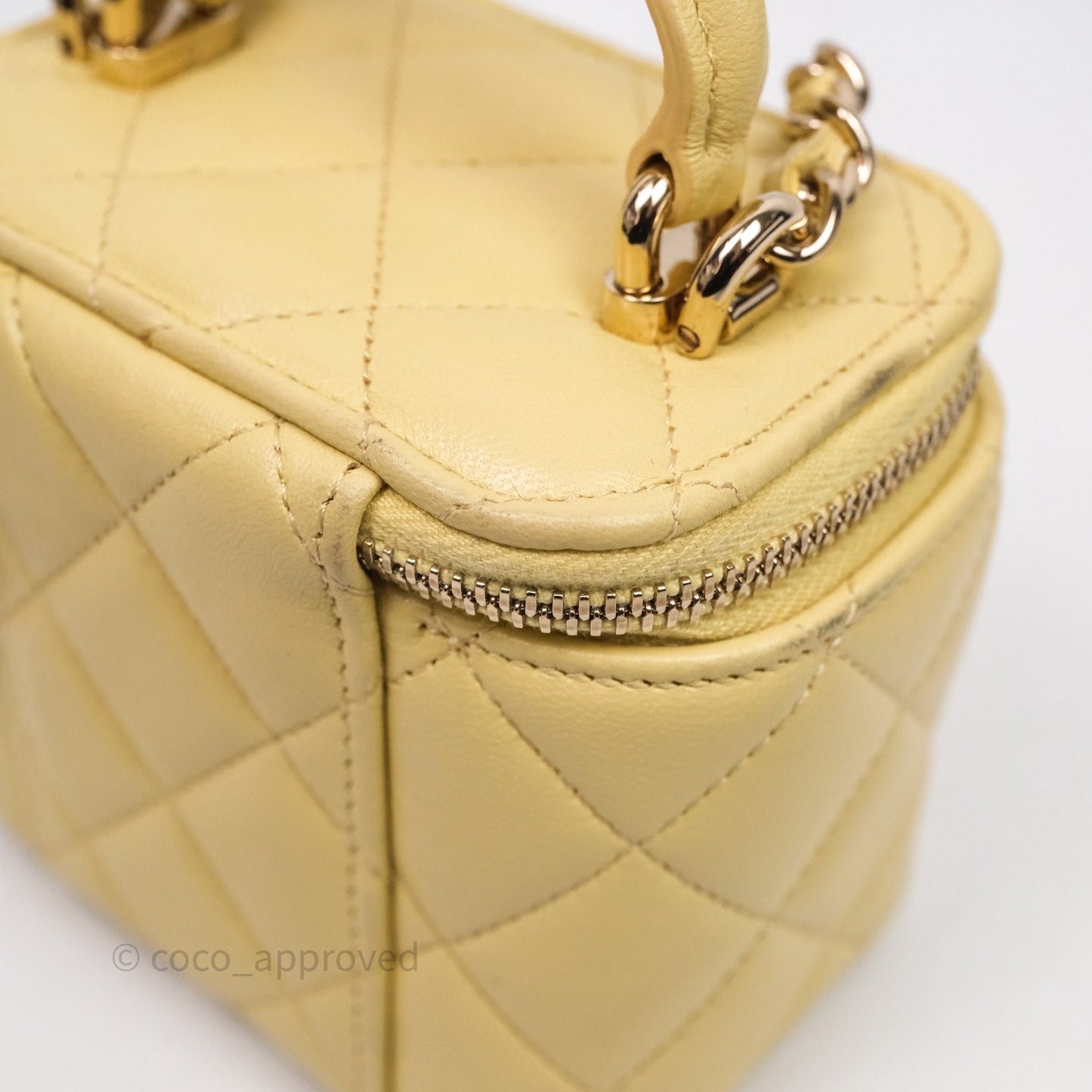 Chanel Mini Top Handle Vanity With Chain Yellow Lambskin Gold Hardware