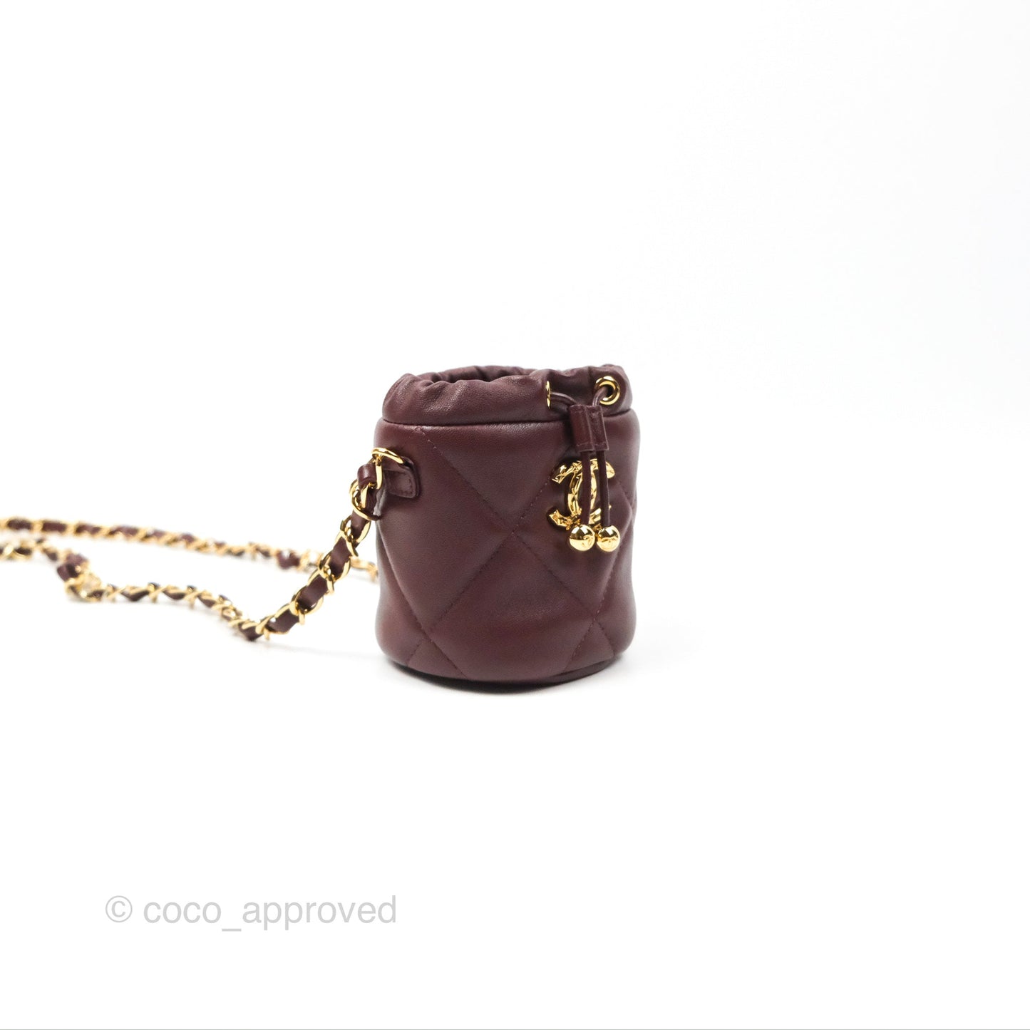 Chanel Mini Bucket Bag with Fluffy Chain Burgundy Lambskin Gold Hardware