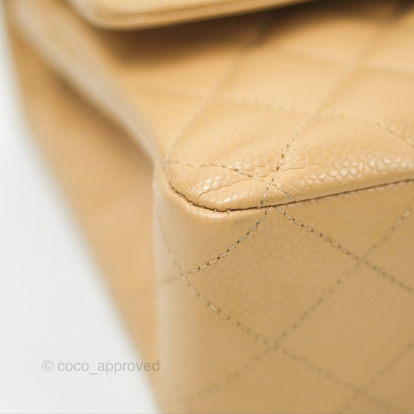 Chanel Classic M/L Medium Flap Quilted Beige Caviar Silver Hardware