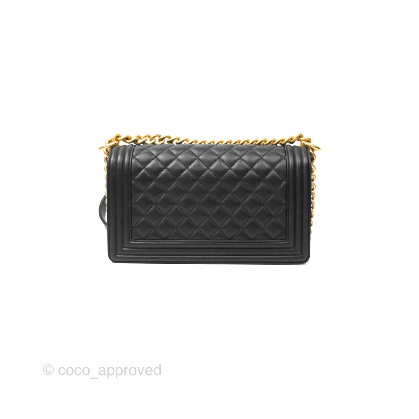 Chanel Quilted Medium Boy Black Calfskin Aged Gold Hardware