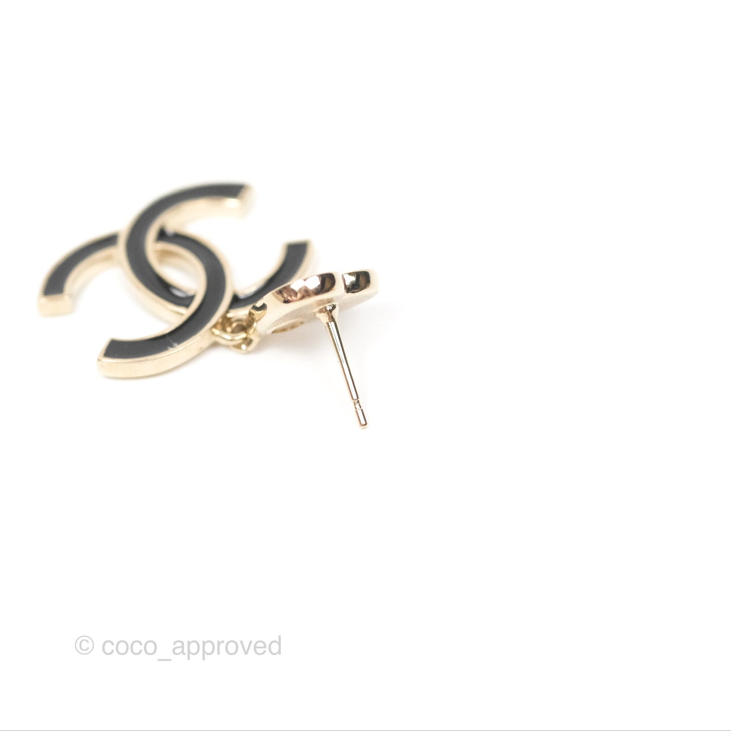 Chanel Heart Pink Black CC Drop Earrings Gold Tone 24A