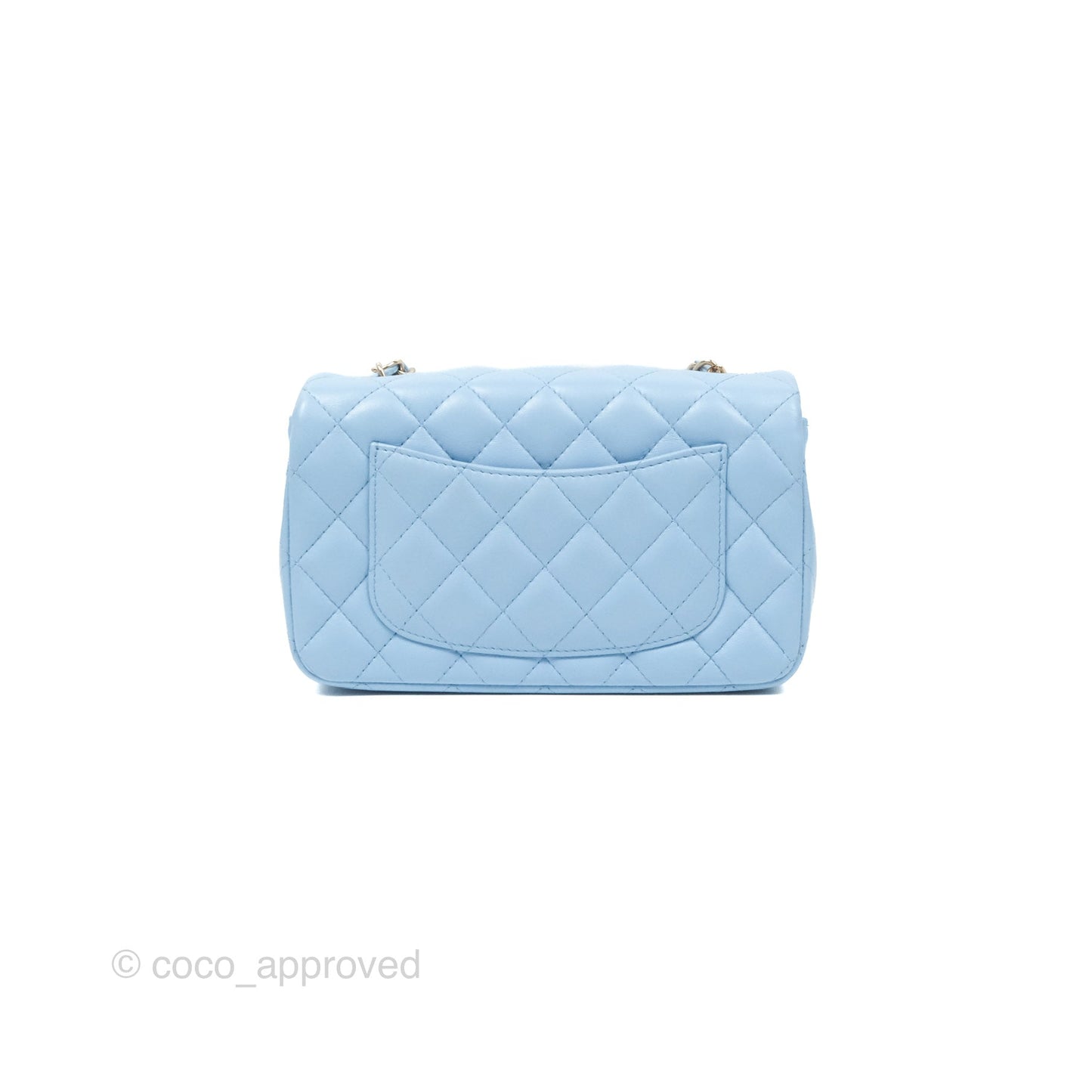 Chanel Quilted Mini Rectangular Flap Light Blue Lambskin Gold Hardware
