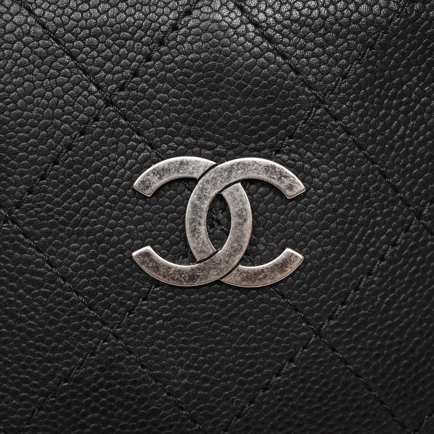Chanel Quilted Shopping Tote Black Caviar Ruthenium Hardware