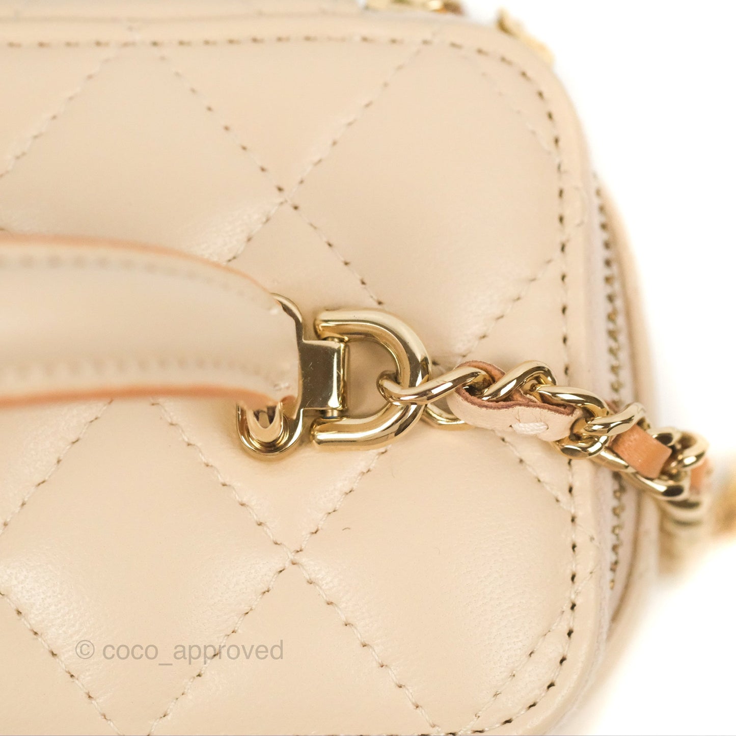 Chanel Vanity Rectangular Top Handle Ecru/Beige Lambskin Gold Hardware 23P
