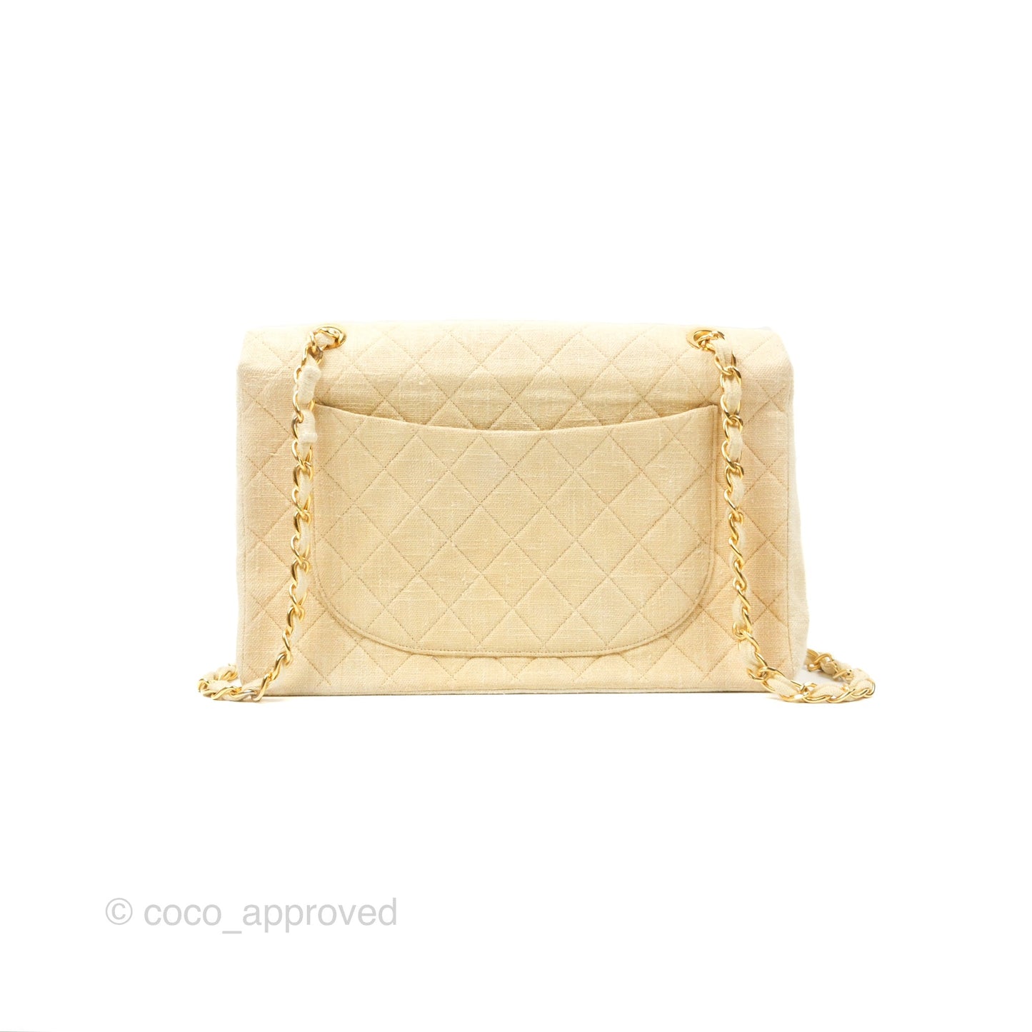 Chanel Vintage XL Jumbo Single Flap Beige Cotton Canvas 24K Gold Hardware