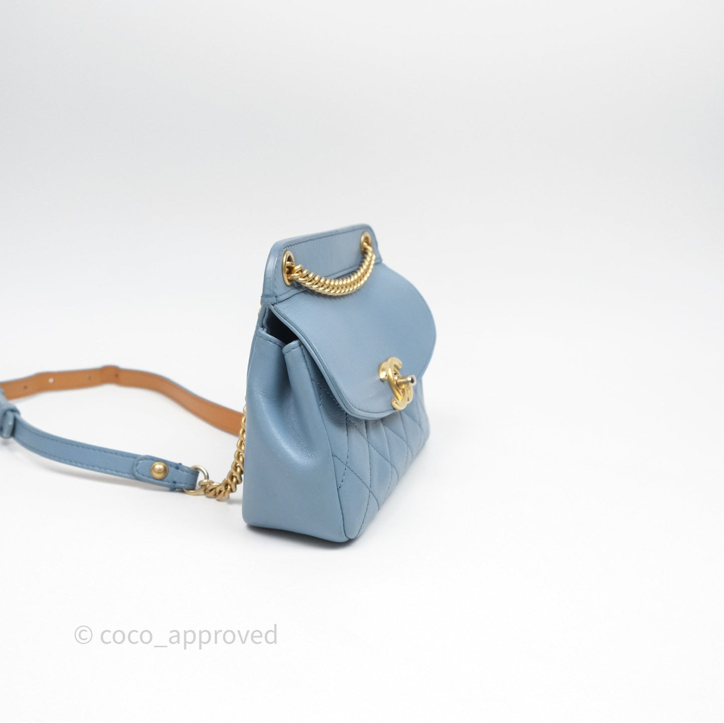 Chanel Curved Flap Bag Blue Lambskin Aged Gold Hardware