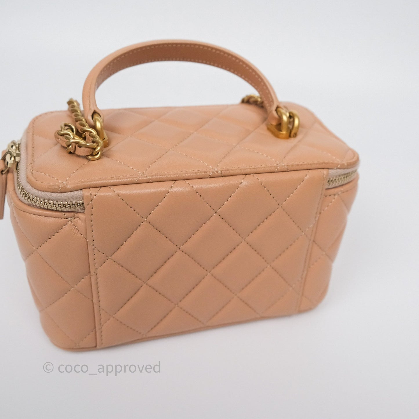 Chanel Top Handle Vanity with Chain Beige Lambskin Aged Gold Hardware