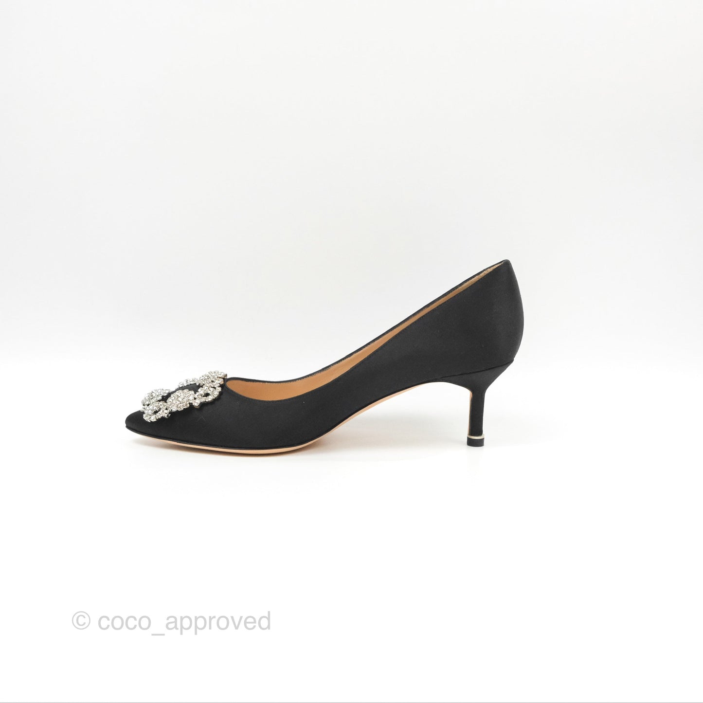 Manolo Blahnik Black Satin Hangisi Jewel Buckle Pumps Size 36.5