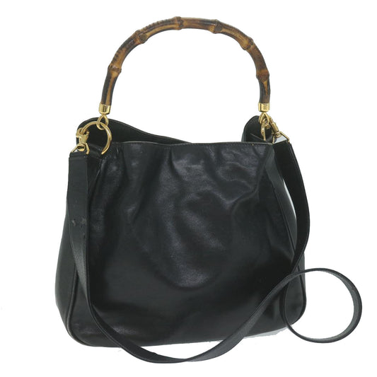 GUCCI Bamboo Shoulder Bag Leather 2way Black  62332