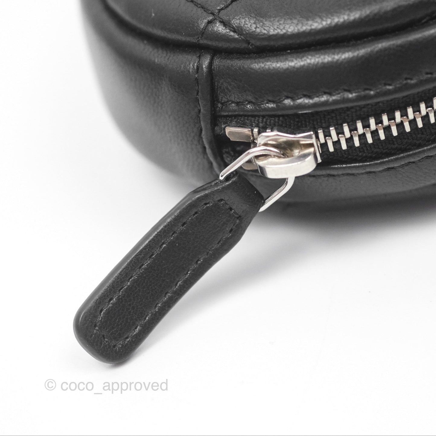 Chanel Quilted CC Round Coin Purse Black Lambskin Silver Hardware