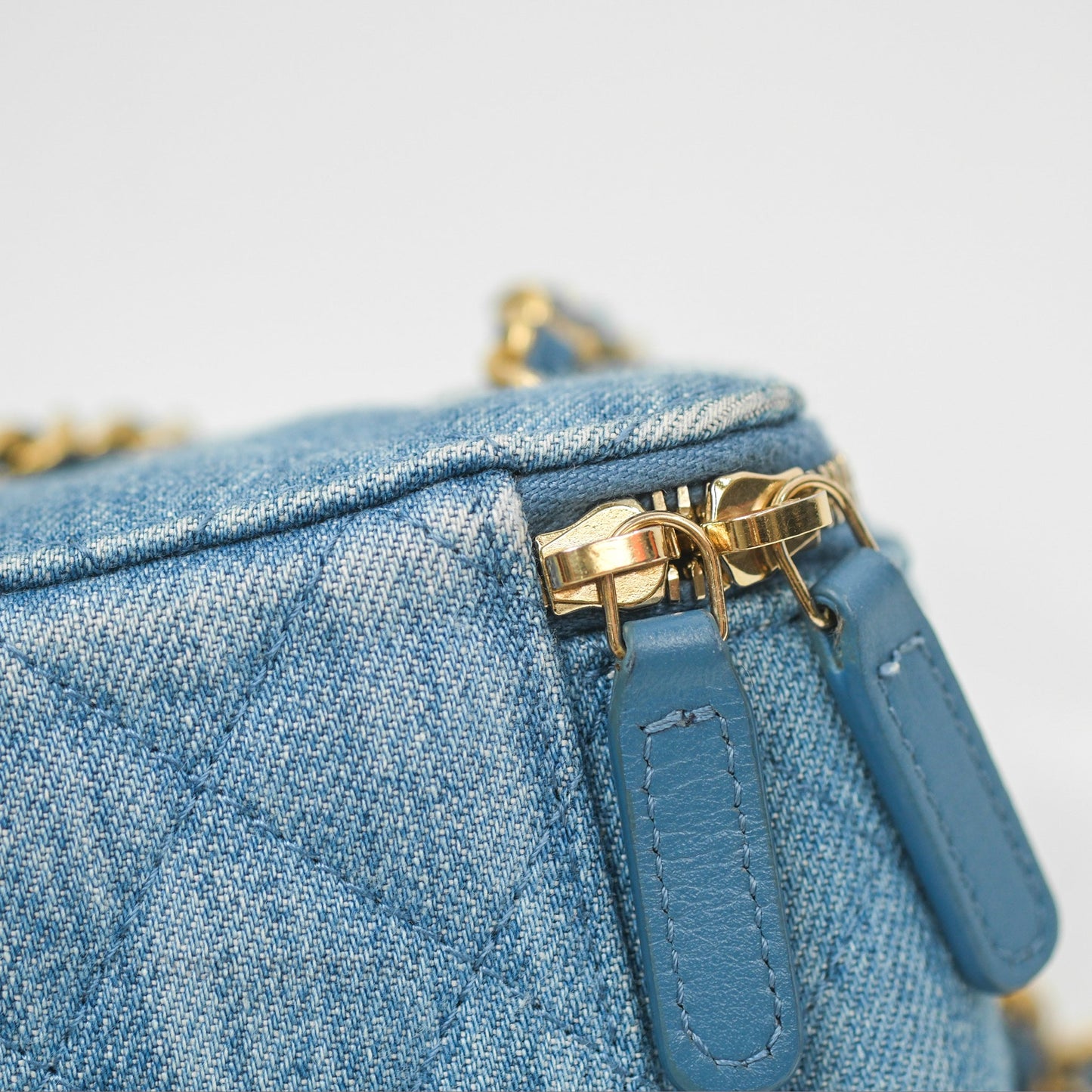 Chanel Mini Pearl Crush Vanity With Chain Denim Aged Gold Hardware
