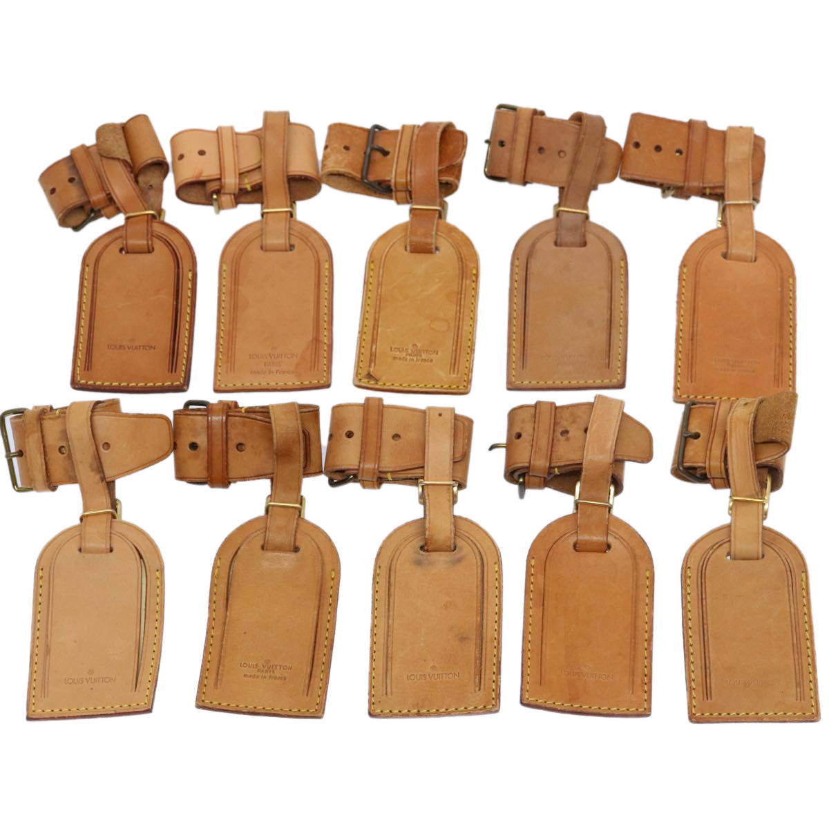 LOUIS VUITTON Powanie Name Tag Leather 10set Beige LV 62381