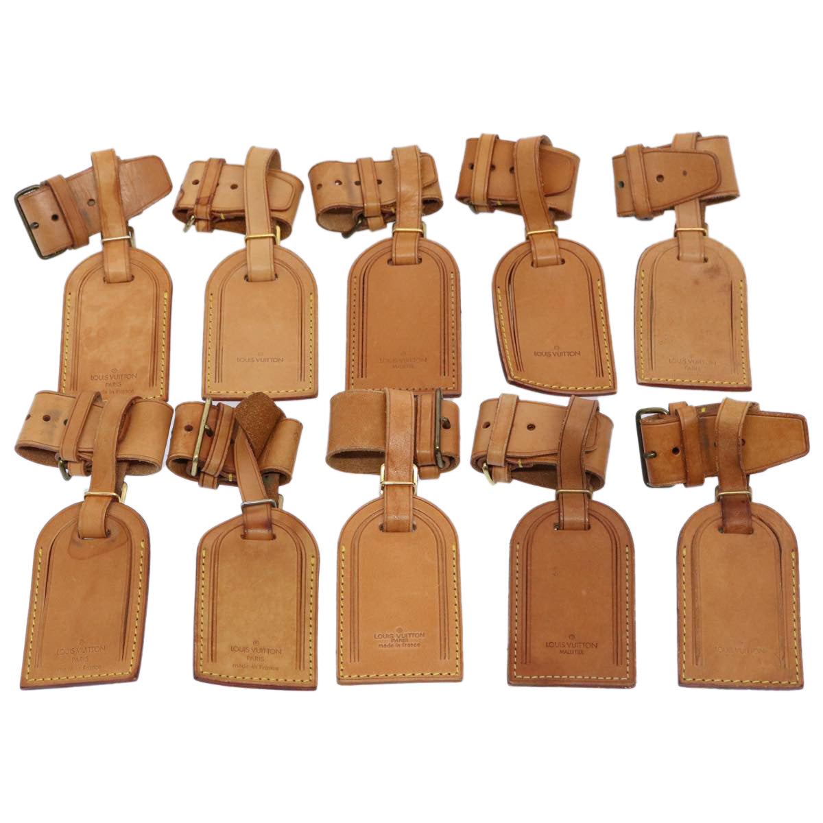 LOUIS VUITTON Powanie Name Tag Leather 10set Beige LV 62382