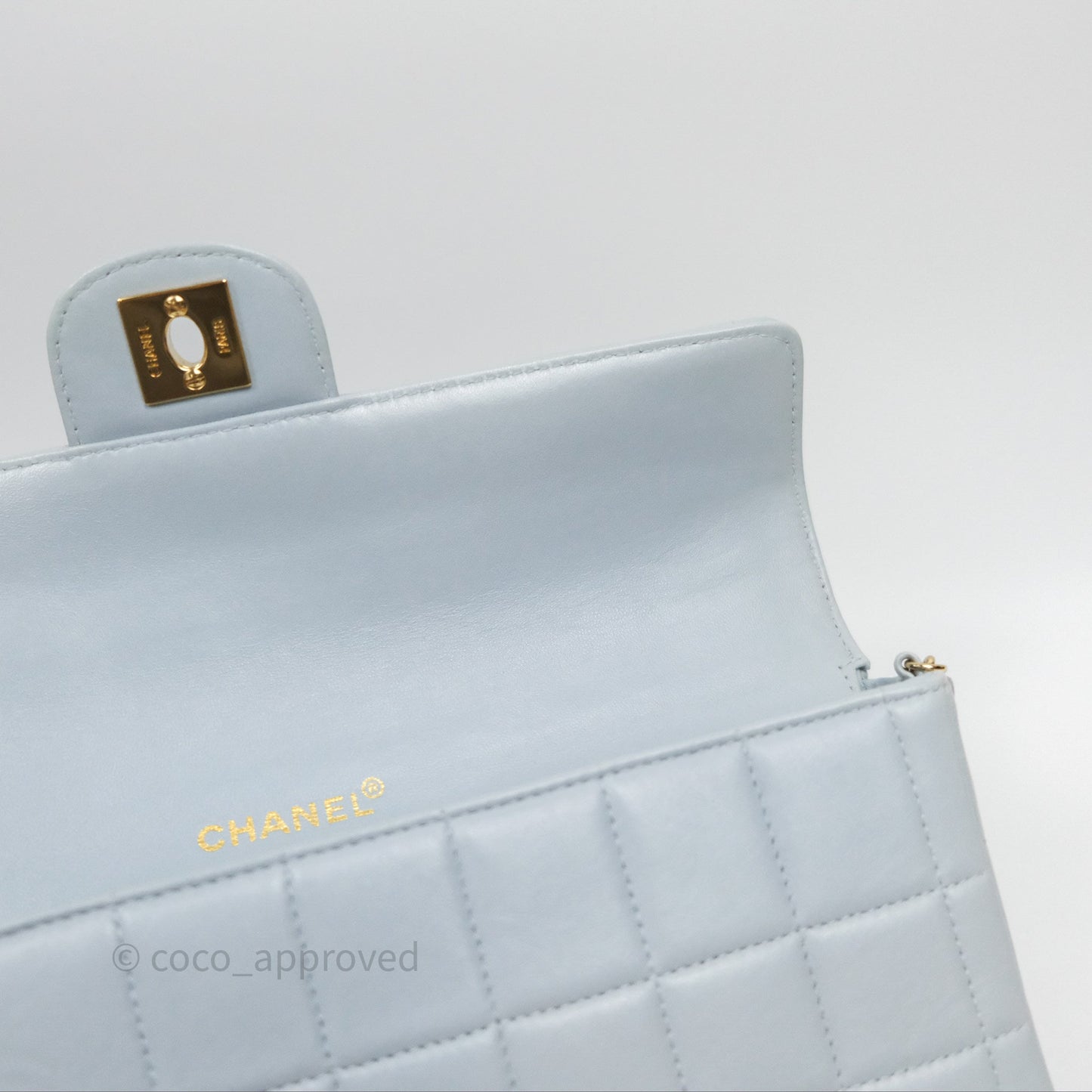 Chanel East West Chocolate Bar Flap Bag Blue Lambskin 24K Gold Hardware