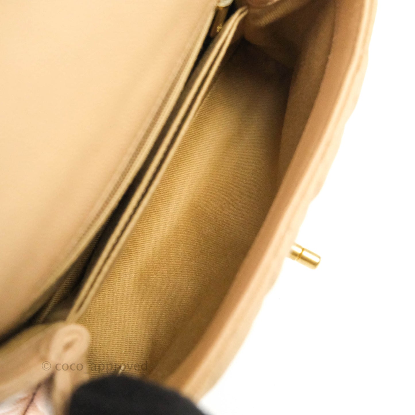 Chanel Mini (Small) Coco Handle Quilted Beige Caviar Gold Hardware Embossed Lizard Handle