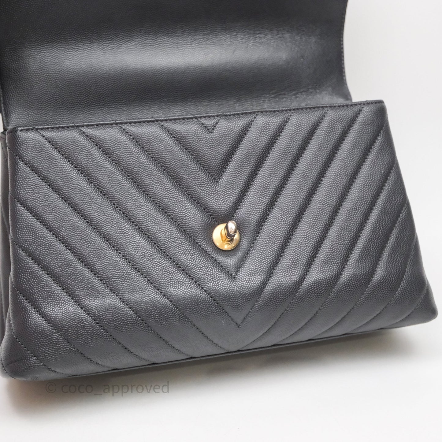 Chanel Medium Coco Handle Chevron Grey Bag Gold Hardware