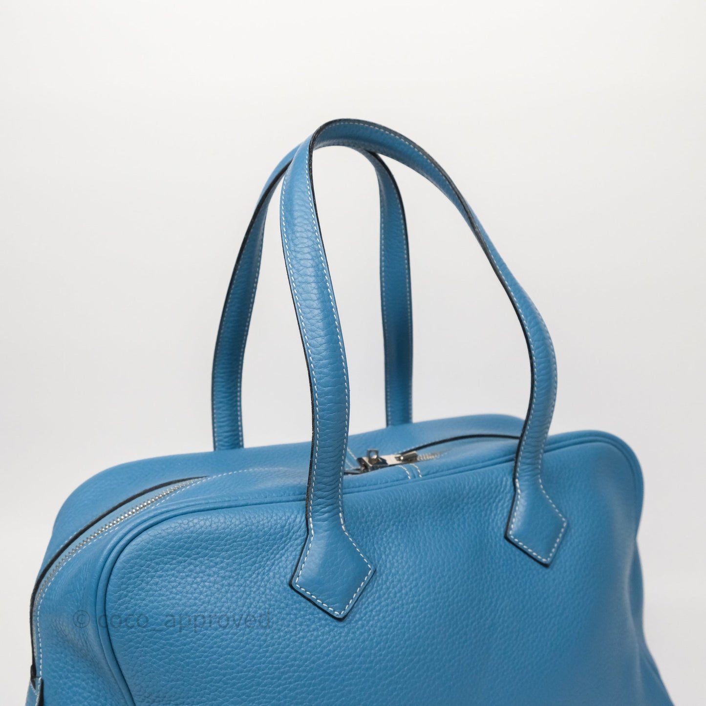 Hermes Victoria II 35 Bag Blue Jean 75 Clemence Palladium Hardware