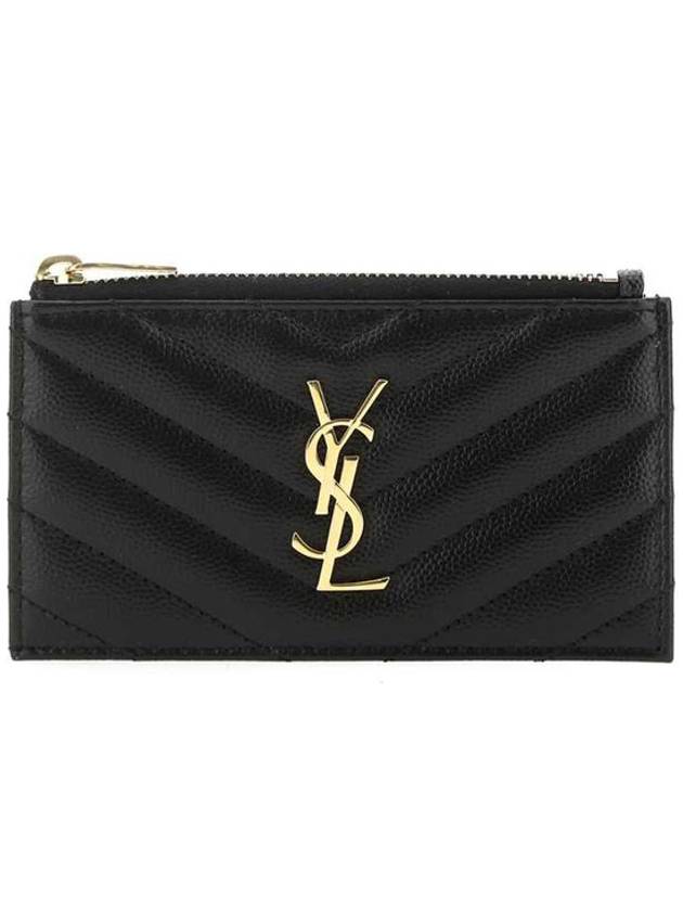 Luxury Saint Laurent Monogram Fragment Zipper Card Wallet Black