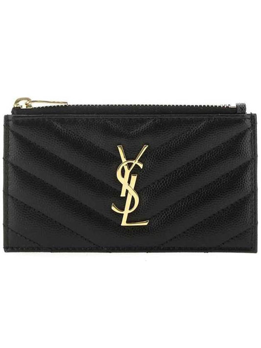 Luxury Saint Laurent Monogram Fragment Zipper Card Wallet Black