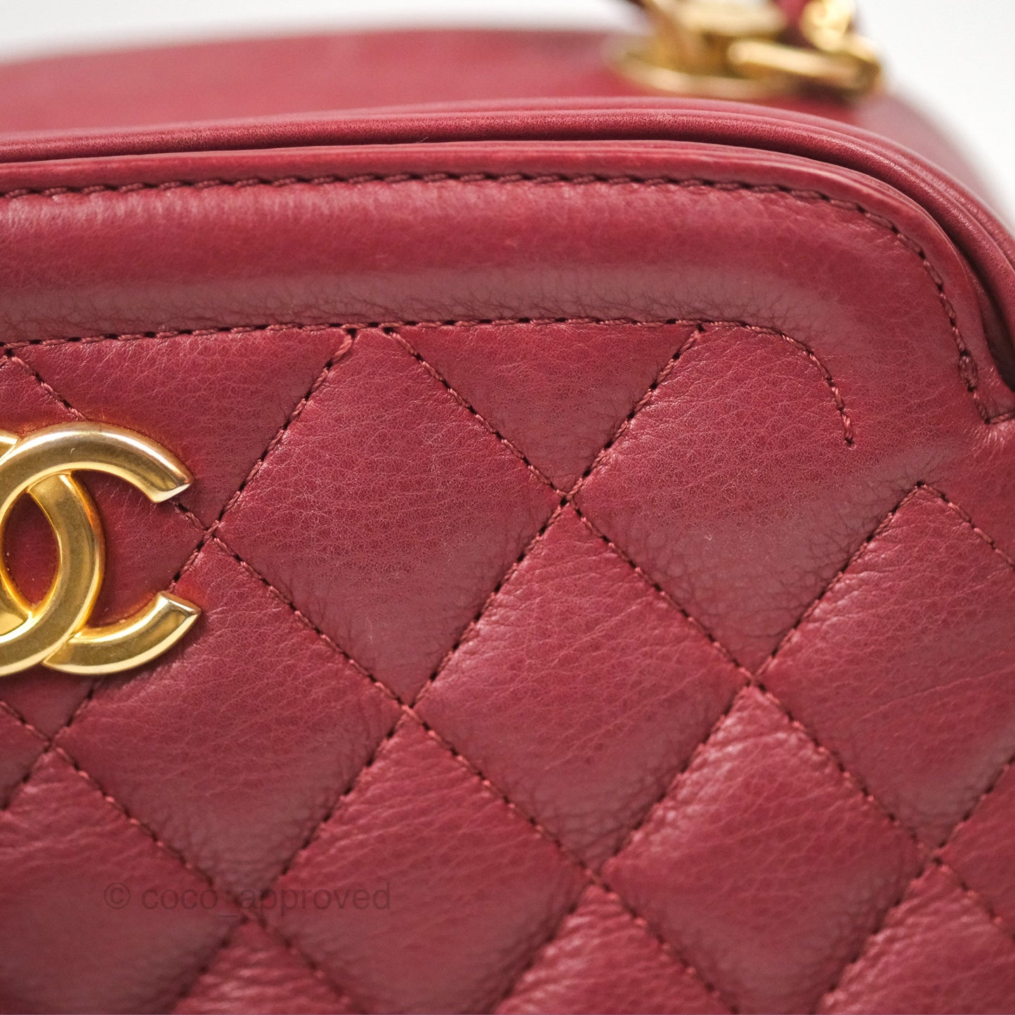 Chanel Quilted CC Small Vanity Case Dark Red Calfskin