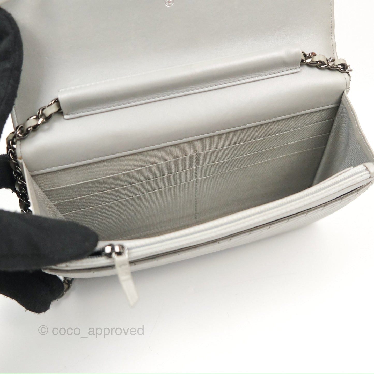 Chanel Chevron Boy Wallet on Chain WOC Grey Lambskin Gun Metal