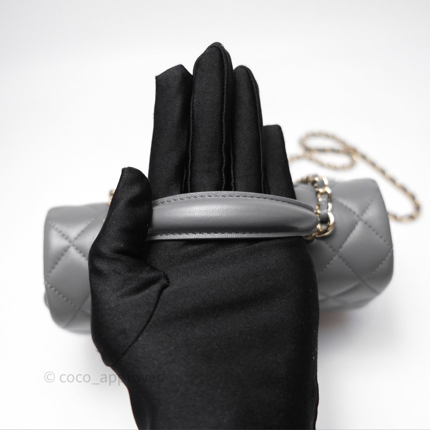 Chanel Top Handle Mini Rectangular Flap Grey Lambskin Gold Hardware