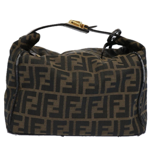 Luxury FendiZucca Canvas Vanity pouch Hand Bag Nylon Brown Black62446