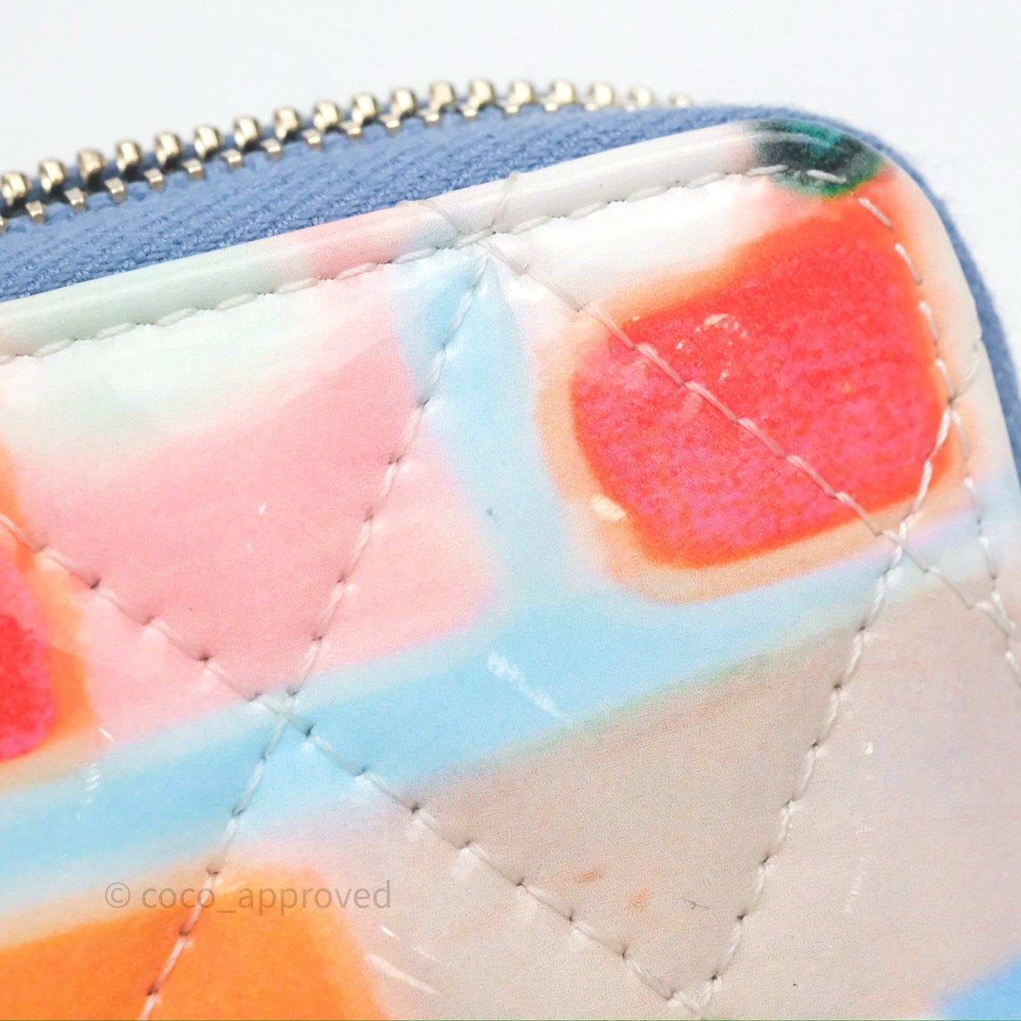 Chanel Printed Quilted Zip Coin Purse Patent Calfskin Multicolor