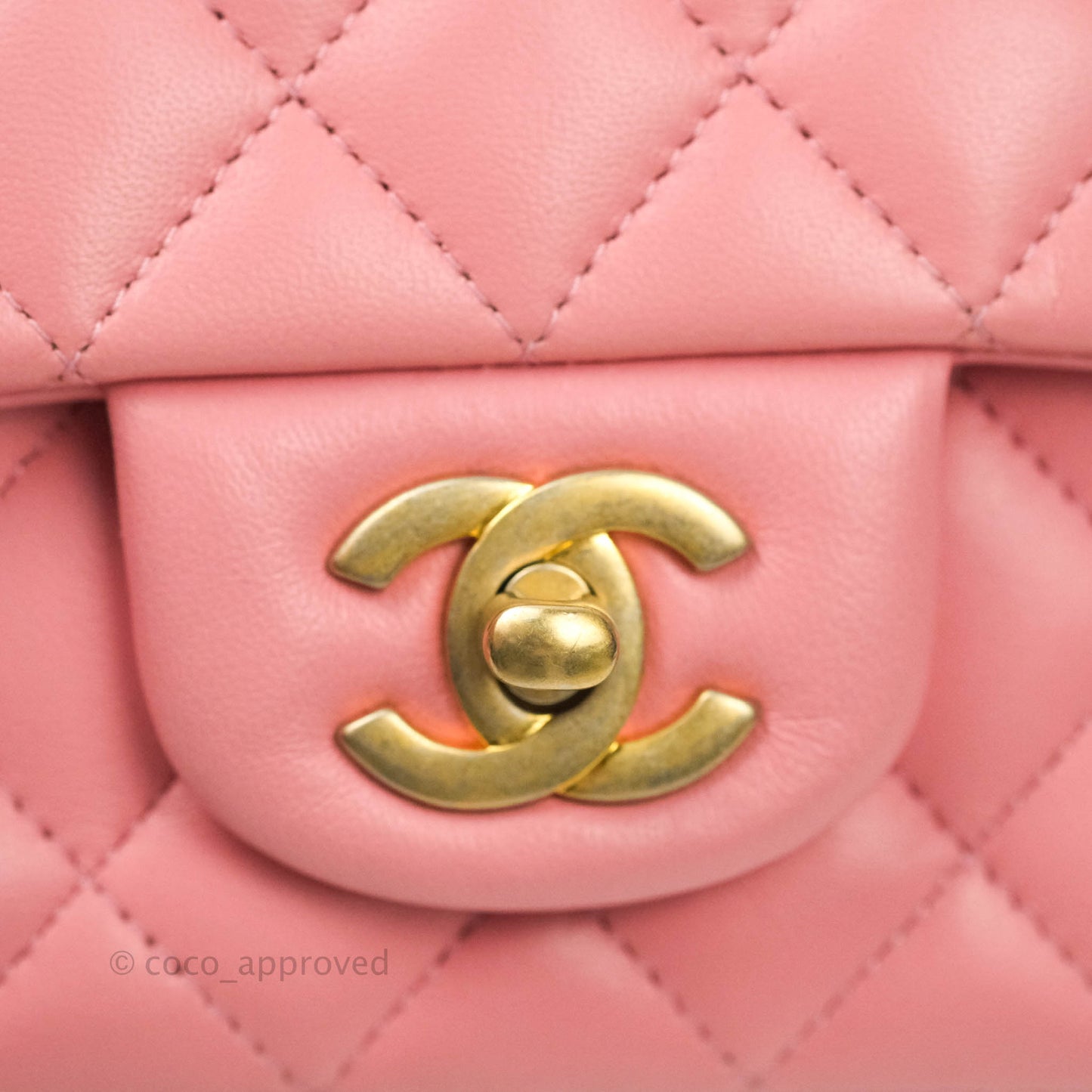 Chanel Quilted Mini Rectangular Pink Lambskin Aged Gold Hardware