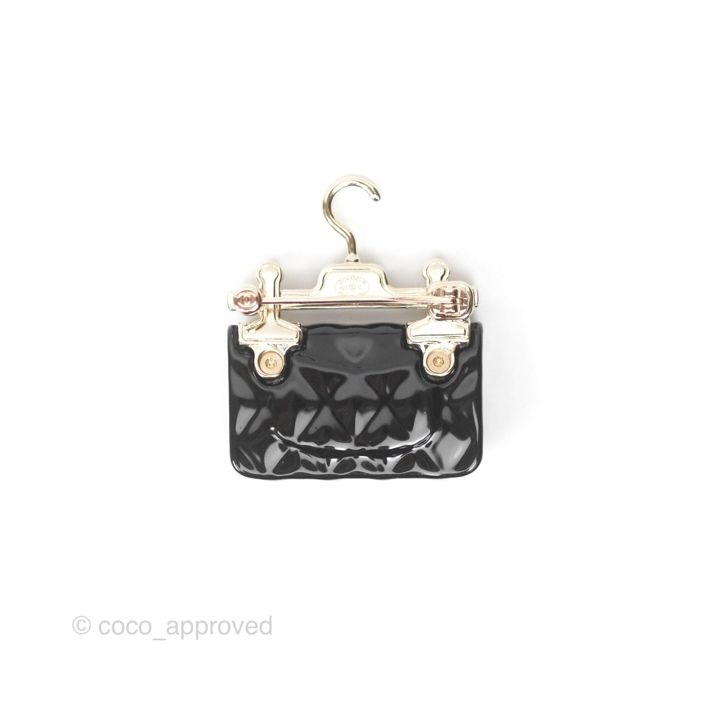 Chanel Black Classic Flap Hanger Brooch Gold Tone 23C