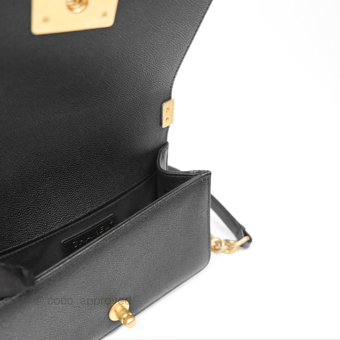 Chanel Small Chain Around Boy Quilted Black Caviar Aged Gold Hardware