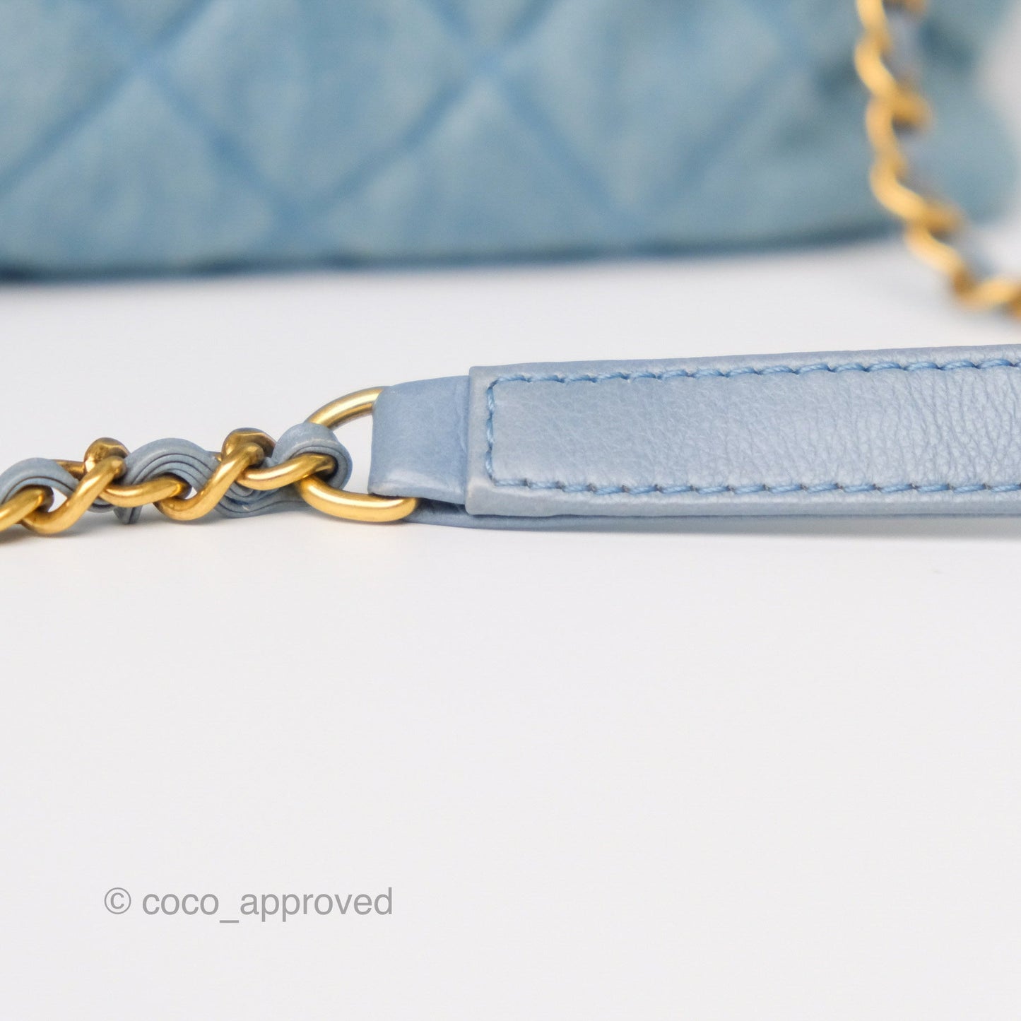 Chanel Drawstring Bucket Bag Denim Blue Aged Gold Hardware
