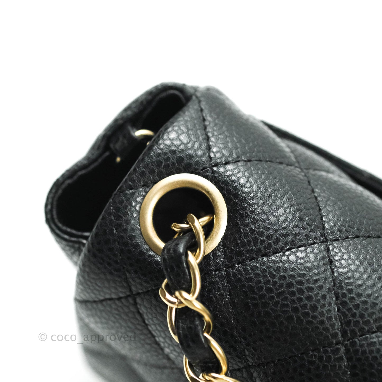 Chanel Mini Square Charcoal Black Caviar Matte Gold Hardware